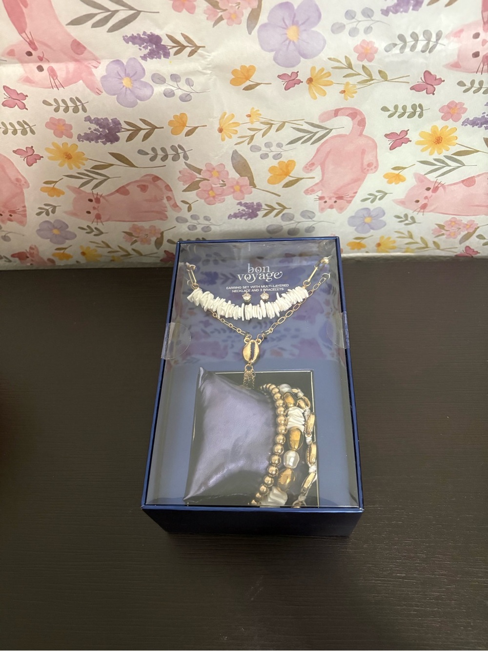 Bon Voyage Earring set, multi layered necklace and 3 bracelets. New in Box.